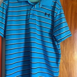 Under Armour Men's Aqua and Black Striped Polo